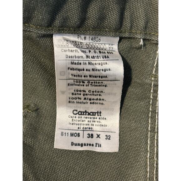 Carhartt Carpenter Pants Duck Canvas Dungaree Fit Mens 38 x 32 Green Workwear - Picture 5 of 9